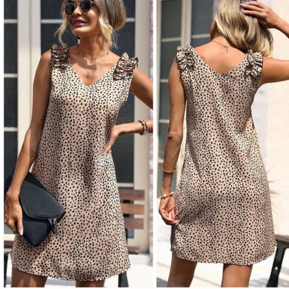 Animal Print Ruffle Shoulder Shift Dress - Picture 2 of 2